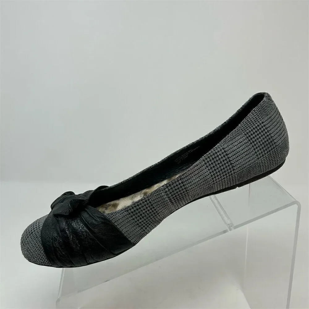 Born Women's Molly Ballet Flats Gray Plaid Black Bold Bow Size 9 Casual Fall